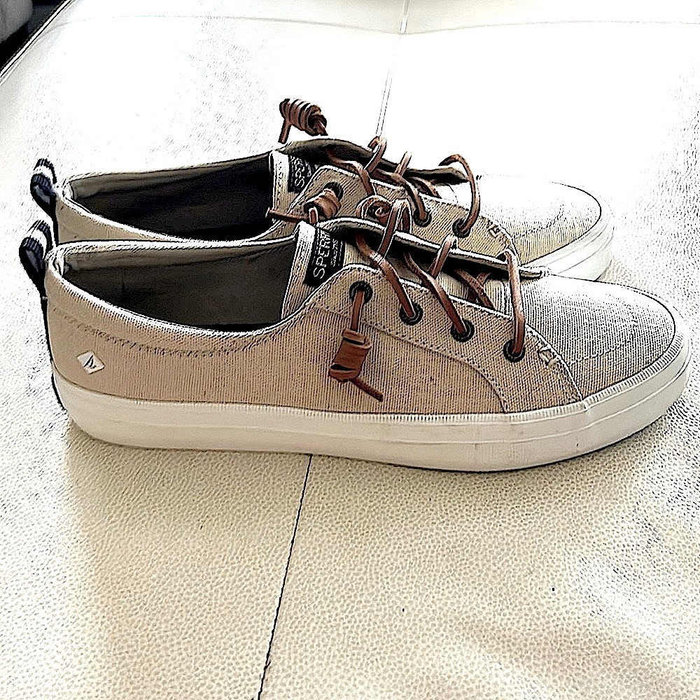 Sperry Crest Vibe Linen Oat Sneakers 9 1/2 Tennis Shoes  Preppy Casual Everyday - Picture 6 of 9